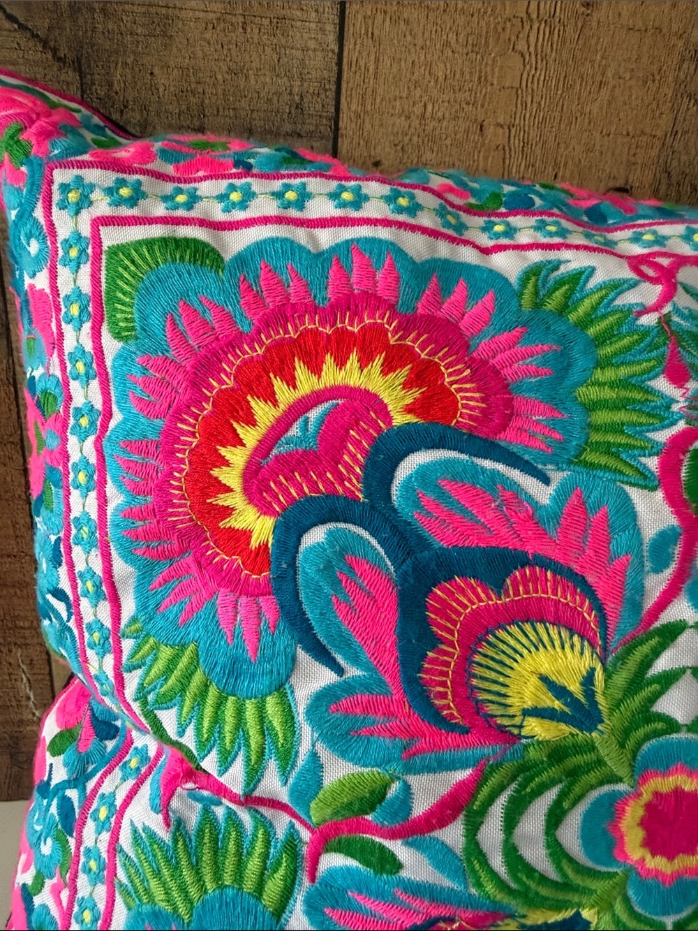 Handcrafted Hmong Embroidered Pillow 16x16 - Picture 4 of 6